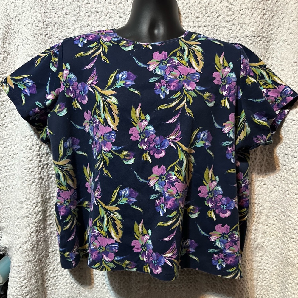 Croft & Barrow Tropical Floral Shirt - Navy, Purple - Like New Plus Size